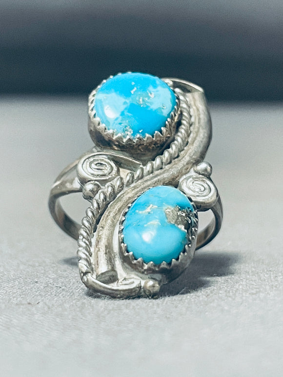 Very Rare Easter Blue Turquoise Vintage Native American Navajo Sterling Silver Ring-Nativo Arts