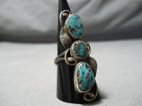 Towering Vintage Native American Navajo Royston Turquoise Leaf Sterling Silver Ring Old-Nativo Arts