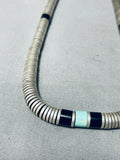 Rare Heavy Sterling Silver Heishi Vintage Native American Navajo Turquoise Necklace Old-Nativo Arts