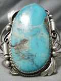 Monumental Vintage Native American Navajo Blue Diamond Turquoise Sterling Silver Bracelet Old-Nativo Arts