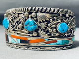 The Best Vintage Native American Navajo David Tune Turquoise Inlay Sterling Silver Bracelet-Nativo Arts