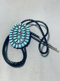 Noteworthy Vintage Native American Navajo Signed Turquoise Cluster Sterling Silver Huge Bolo-Nativo Arts