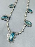 Striking Vintage Native American Navajo Aqua Mountain Turquoise Sterling Silver Necklace-Nativo Arts