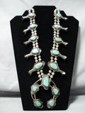 Women's Vintage Native American Navajo Royston Turquoise Sterling Silver Squash Blossom Necklace-Nativo Arts