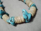 Native American Rare Older Vintage Santo Domingo Graduating Shell Turquoise Necklace Old-Nativo Arts