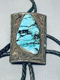 The Biggest Vintage Men's Native American Navajo Blue Diamond Turquoise Sterling Silver Bolo Tie-Nativo Arts