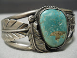 For Large Wrist Vintage Native American Navajo Royston Turquoise Leaf Sterling Silver Bracelet-Nativo Arts