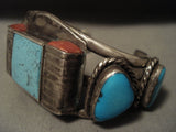Advanced Coral Native American Jewelry Silver Works Vintage Navajo 'Squared Turquoise' Native American Jewelry Silver Bracelet-Nativo Arts