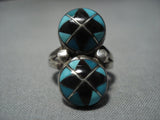 Advanced Inlay Vintage Zuni Turquoise Sterling Silver Native American Jewelry Ring Old-Nativo Arts