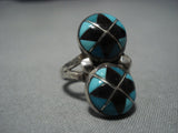 Advanced Inlay Vintage Zuni Turquoise Sterling Silver Native American Jewelry Ring Old-Nativo Arts
