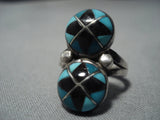 Advanced Inlay Vintage Zuni Turquoise Sterling Silver Native American Jewelry Ring Old-Nativo Arts