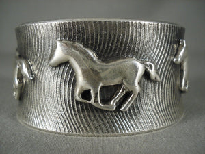 Advanced Native American Jewelry Silver Work 'Dream Horse' Native American Jewelry Silver Bracelet-Nativo Arts