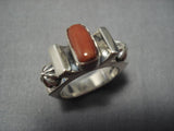 Advanced Silver Work Native American Navajo Coral Sterling Silver Nativer American Ring-Nativo Arts