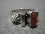 Advanced Silver Work Native American Navajo Coral Sterling Silver Nativer American Ring-Nativo Arts