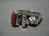 Advanced Silver Work Native American Navajo Coral Sterling Silver Nativer American Ring-Nativo Arts