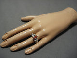 Advanced Silver Work Native American Navajo Coral Sterling Silver Nativer American Ring-Nativo Arts