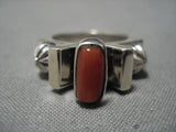 Advanced Silver Work Native American Navajo Coral Sterling Silver Nativer American Ring-Nativo Arts