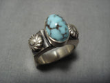 Advanced Silver Work Native American Navajo Lone Mountain Turquoise Sterling Silver Ring-Nativo Arts