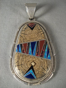 Advanced Stone To Stone Work Vintage Navajo Native American Jewelry jewelry Opal Wood Pendant-Nativo Arts