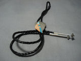 Advanced Stone Work!! Vintage Native American Jewelry Navajo Turquoise Sterling Silver Bolo Tie Old-Nativo Arts