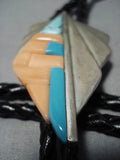 Advanced Stone Work!! Vintage Native American Jewelry Navajo Turquoise Sterling Silver Bolo Tie Old-Nativo Arts