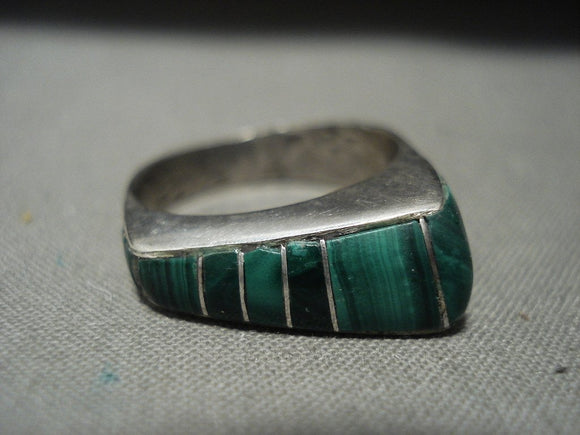 Advanced Technique Vintage Navajo 'Graduating Malachite' Native American Jewelry Silver Ring Old-Nativo Arts