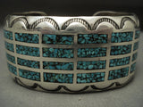 Advanced Technique Vintage Navajo 'Turquoise Channel' Native American Jewelry Silver Bracelet Old-Nativo Arts