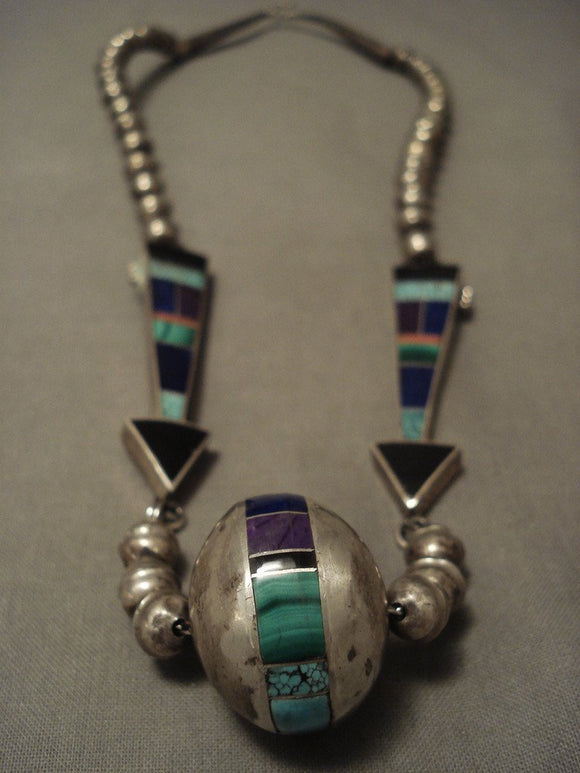 Advanced Technique Works Vintage Navajo Turquoise Native American Jewelry Silver Arrows Necklace-Nativo Arts