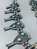 Gasp! 287 Gram Vintage Native American Navajo Turquoise Sterling Silver Squash Blossom Necklace-Nativo Arts