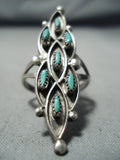 Native American Incredible Authentic Vintage Zuni Edaakie Turquoise Sterling Silver Ring Old-Nativo Arts