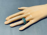 Magnificent Vintage Native American Zuni Blue Gem Turquoise Sterling Silver Band Ring-Nativo Arts
