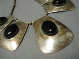 Amazing Vintage Native American Navajo Tubule Bead Sterling Silver Onyx Necklace Old-Nativo Arts