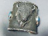 176 Gram Bison Native American Turquoise Sterling Silver Wide Bracelet-Nativo Arts
