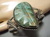 Intricate!! Vintage Native American Navajo Sterling Silver Leaf Royston Turquoise Bracelet Old-Nativo Arts