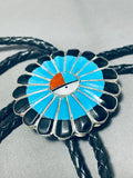 Amazing Vintage Native American Zuni Turquoise Coral Sterling Silver Bolo Tie-Nativo Arts