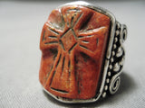 Native American Important Vintage Francosco Gomez Huge Cross Shell Sterling Silver Ring-Nativo Arts