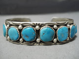 Exceptional Vintage Native American Navajo Blue Gem Turquoise Sterling Silver Bracelet Old-Nativo Arts