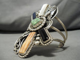 One Of The Tallest Vintage Native American Navajo Gaspeite Sterling Silver Bracelet Old-Nativo Arts