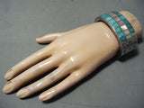 One Of The Best Earlier Vintage Native American Zuni Turquoise Channel Sterling Silver Bracelet-Nativo Arts