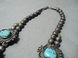 Very Rare Vintage Native American Navajo Turquoise Sterling Silver Squash Blossom Necklace-Nativo Arts