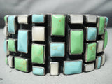 Heavy Huge Vintage Native American Navajo Turquoise Gaspeite Sterling Silver Bracelet-Nativo Arts