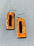 Native American Unique Santo Domingo Spiny Oyster Jet Sterling Silver Earrings-Nativo Arts