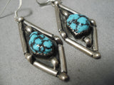 Important High Grade Turquoise Vintage Native American Navajo Sterling Silver Earrings-Nativo Arts