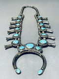 200 Grams Vintage Native American Navajo Turquoise Sterling Silver Squash Blossom Necklace-Nativo Arts