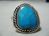 Authentic Vintage Native American Navajo Blue Gem Turquoise Sterling Silver Ring-Nativo Arts