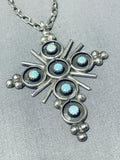 Beautiful Vintage Native American Zuni Turquoise Sterling Silver Cross Necklace-Nativo Arts