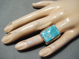 Impressive Navajo Native American Old Kingman Turquoise Sterling Silver Ring-Nativo Arts