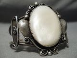 Incredible Vintage Native American Navajo Domed Pearl Sterling Silver Leaf Bracelet Old-Nativo Arts