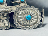 Magnificent Vintage Native American Navajo Kingman Turquoise Sterling Silver Concho Belt-Nativo Arts