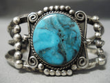 Opulent Vintage Native American Navajo Blue Diamond Turquoise Sterling Silver Bracelet Old-Nativo Arts